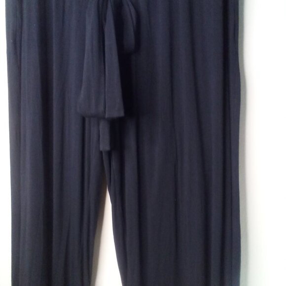 New York & Co Pants Women XL Cropped Wide Leg Attached Belt Stretch Black - Picture 5 of 14